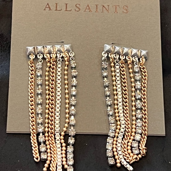 NWT, gorgeous ALLSAINTS Farrah Multi-Tonal Chain
Earrings in warm brass/silver - Picture 4 of 14